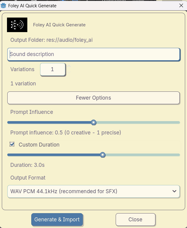 Foley AI Godot quick generate dialog